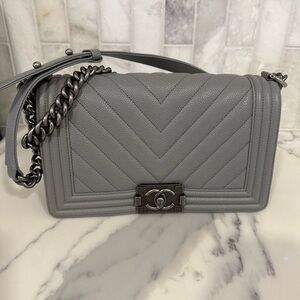 Chanel Gray Quilted Leather Boy Bag